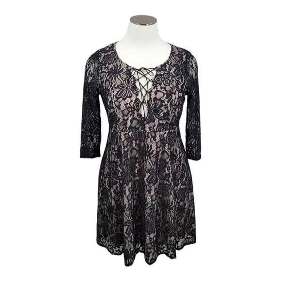 FOREVER 21 Black Lace Dress Long Sleeves See Through Back Women's Plus Size 2X - Picture 1 of 15